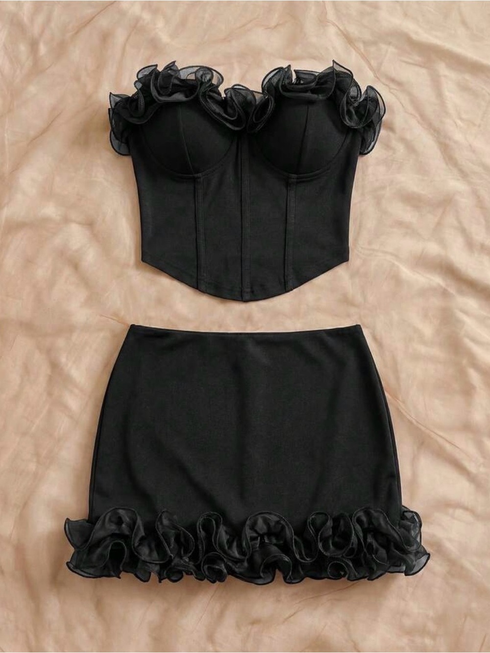 Ruffle-Hem Black Mini Skirt - Sleek Women's Party Skirt and Top